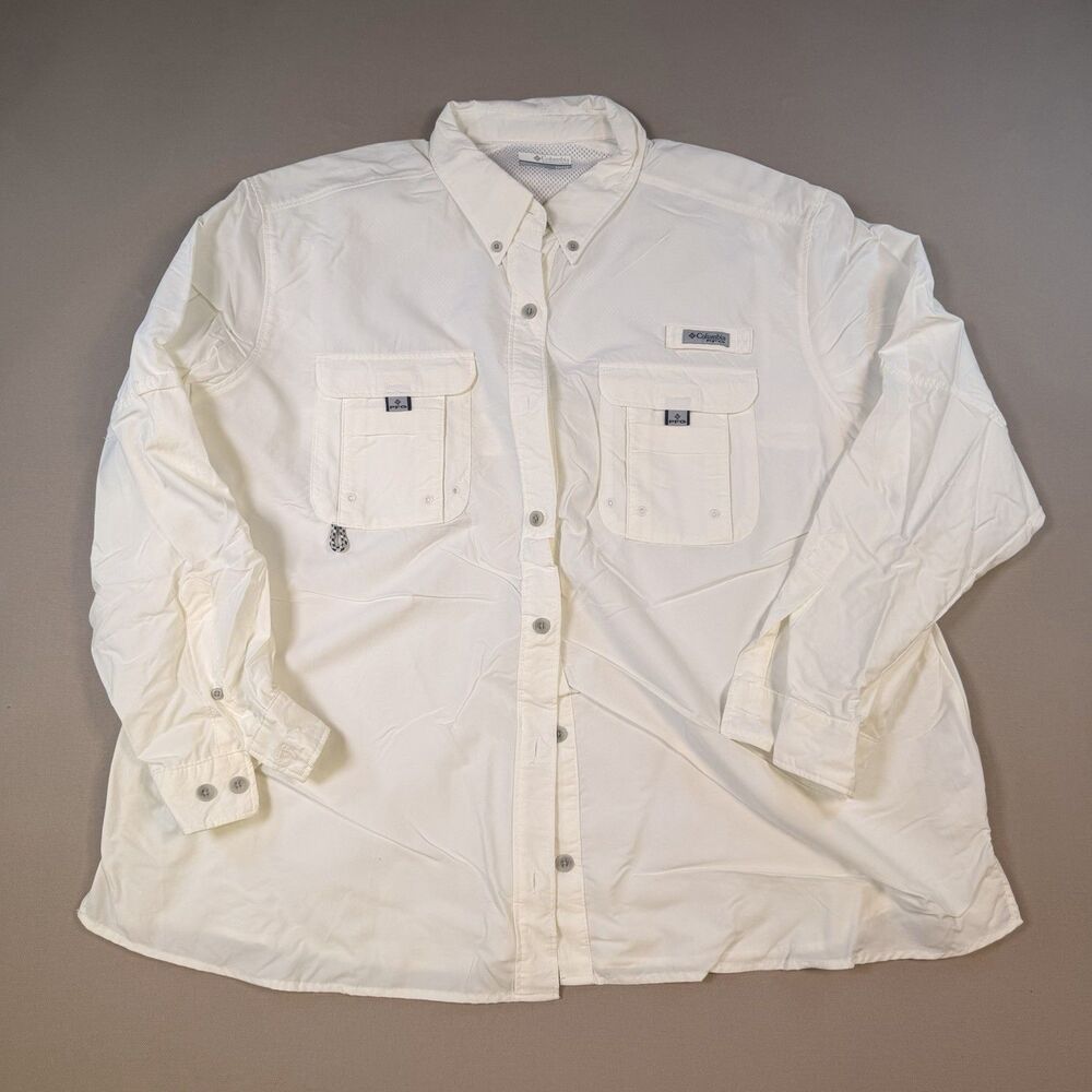 Columbia PFG Button Up Shirt Mens 2X White Fishing Vented Roll Up Sleeves